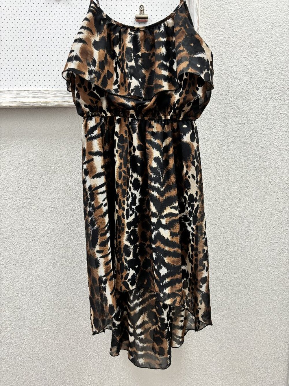 Sweet Storm Animal Print Cold Shoulder Ruffle Dress Size S